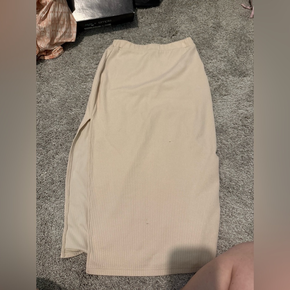 cream midi slit skirt